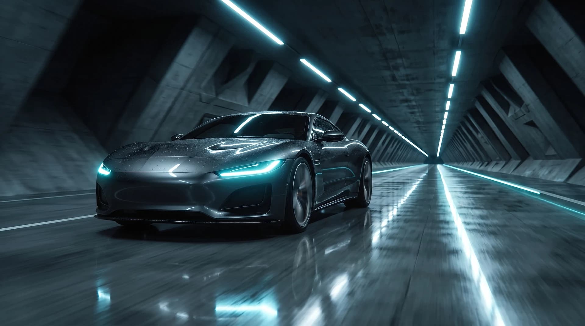 AERA One electric car moving through a futuristic tunnel