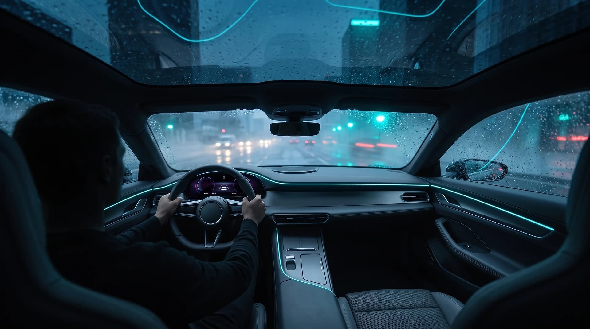 Premium AERA One interior with cool ambient lighting
