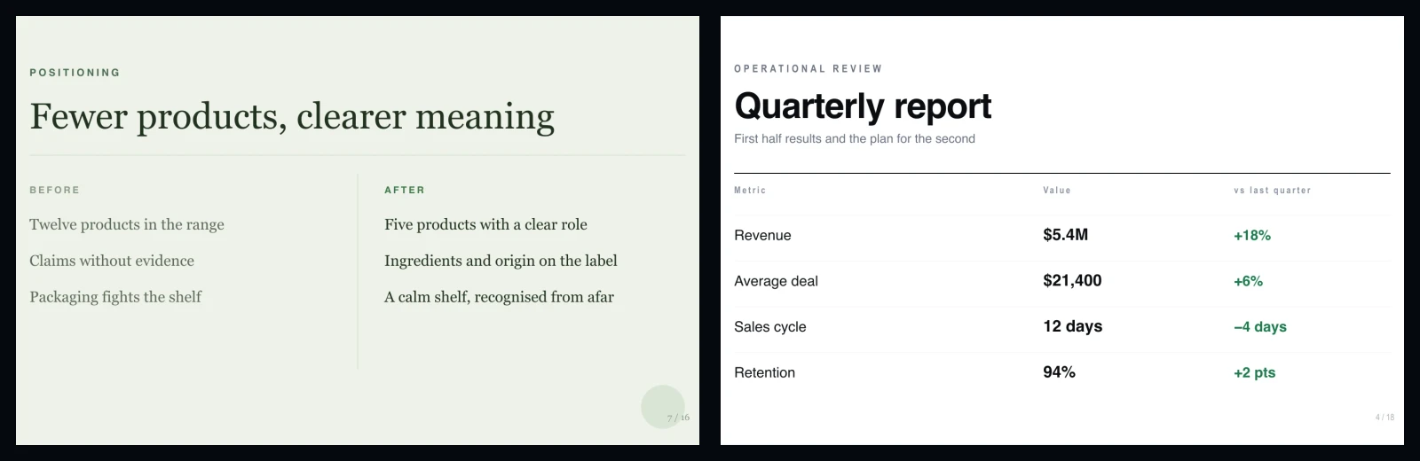 Example of an assistant request turning into a finished Clipia presentation slide
